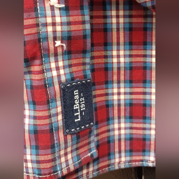 LL Bean Men's Tall Red Plaid Shirt Traditional Fit 100% Cotton - Picture 3 of 7